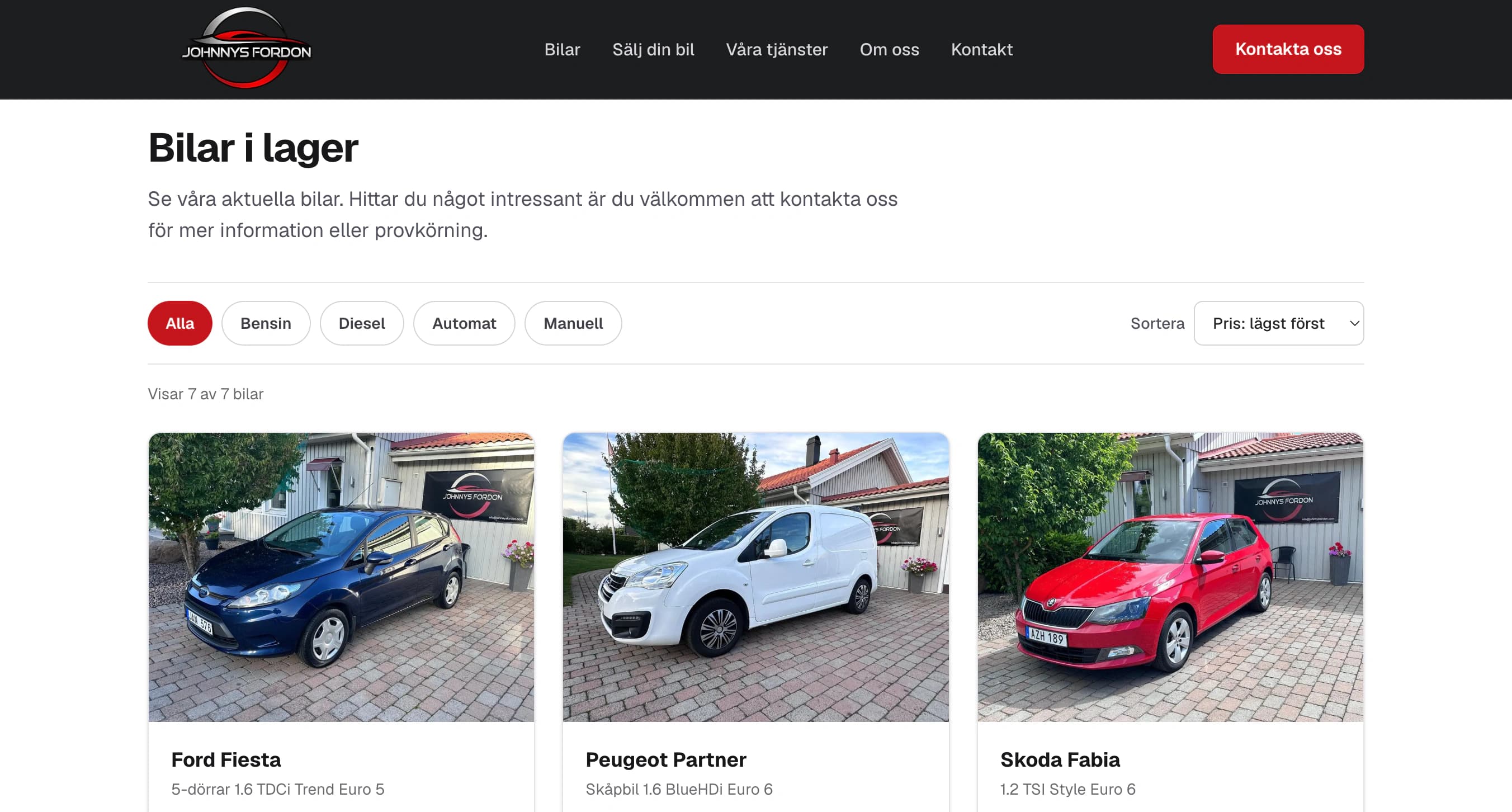Vehicle listings with filtering and sorting on desktop